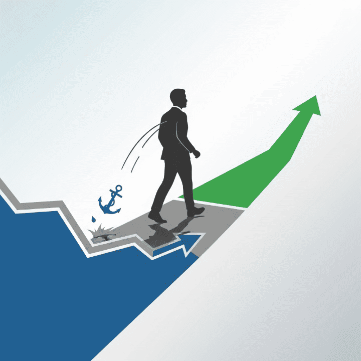 A stylized illustration of a person walking on a path, leaving a heavy debt anchor behind and moving towards a future of financial freedom, symbolizing student loan repayment.
