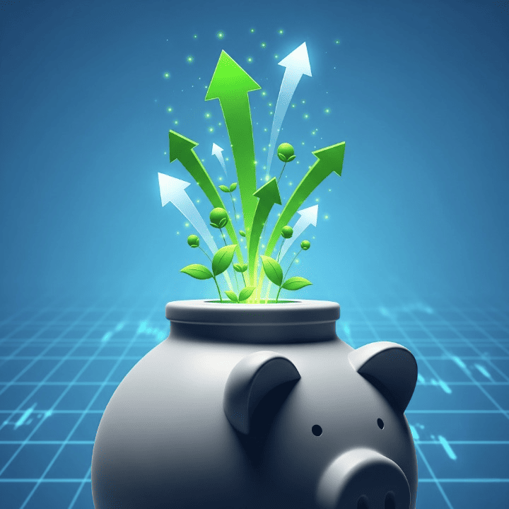 A stylized illustration of a secure piggy bank with a stream of green growth symbols emerging from it, representing the higher returns of a high-yield savings account.