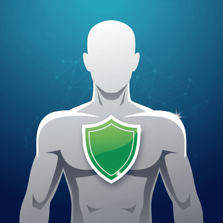 A stylized illustration of a human figure with a protective shield over their chest, symbolizing how disability insurance protects an individual's financial security and health.