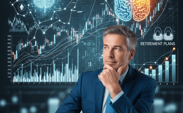 An illustration depicting an investor thoughtfully analyzing financial charts, symbolizing the careful balance required between rational analysis and emotional control in mastering behavioral finance for smart investment decisions.