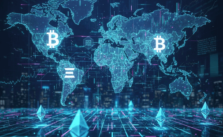 A visual representation of the cryptocurrency ecosystem, showing interconnected digital assets and blockchain technology, symbolizing the future of digital money.