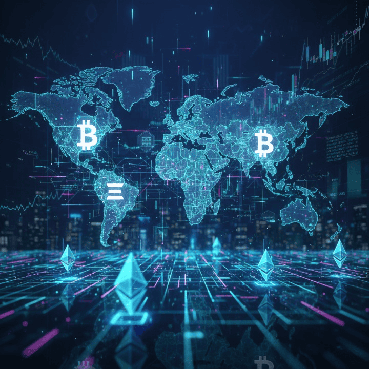 A visual representation of the cryptocurrency ecosystem, showing interconnected digital assets and blockchain technology, symbolizing the future of digital money.