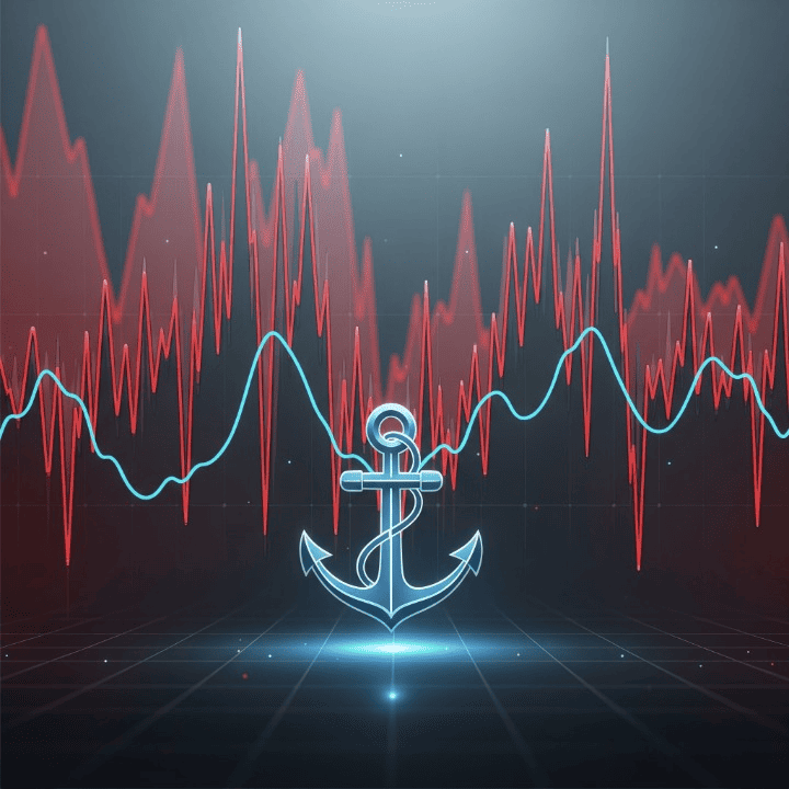 A stylized illustration of a calm figure navigating a turbulent stock market chart, symbolizing a disciplined approach to managing market volatility.