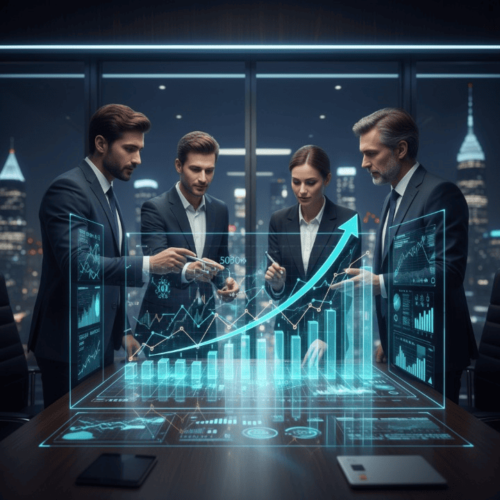 Professionals discussing venture capital investment strategies.