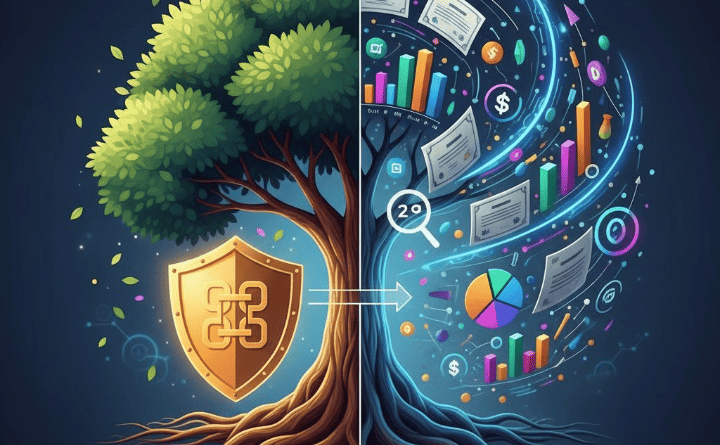Whole life insurance concept with financial tree and diverse investment assets