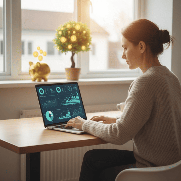 A self-employed individual confidently planning their financial future with a Solo 401(k), symbolizing smart retirement savings and investment strategies.