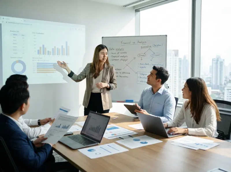 Visual spectrum showing AI capabilities in financial analysis from basic rule-based automation through machine learning to advanced generative AI systems