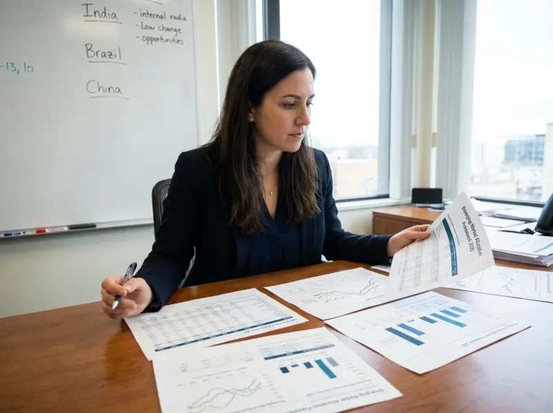 Global emerging markets map highlighting country-specific investment opportunities showing India, China, and Latin America as differentiated opportunities in 2024